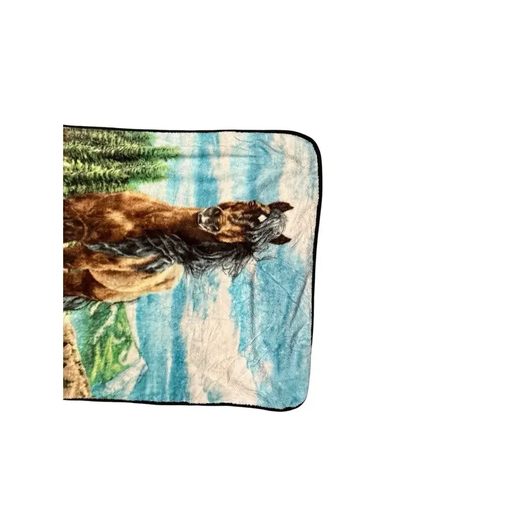 Vintage Retro Fleece Horse Theme Throw Blanket Accent Quilt Cover Equestrian